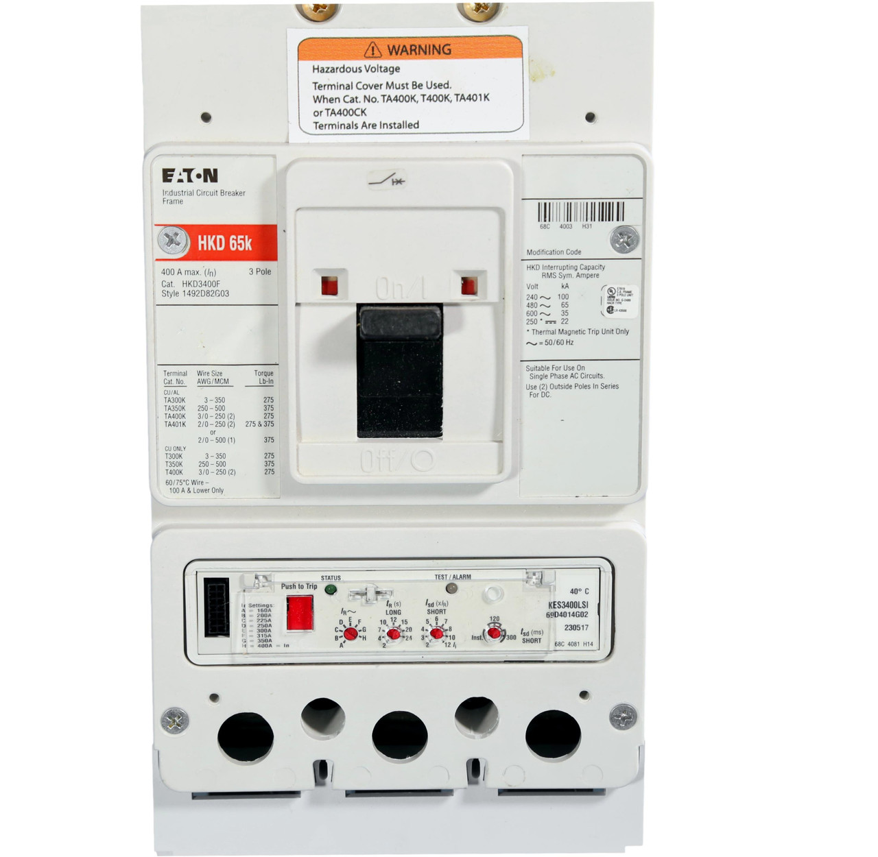 HKD3400FT32 Eaton Electronic Breaker w/310+ KES3400LSI Trip Sensing