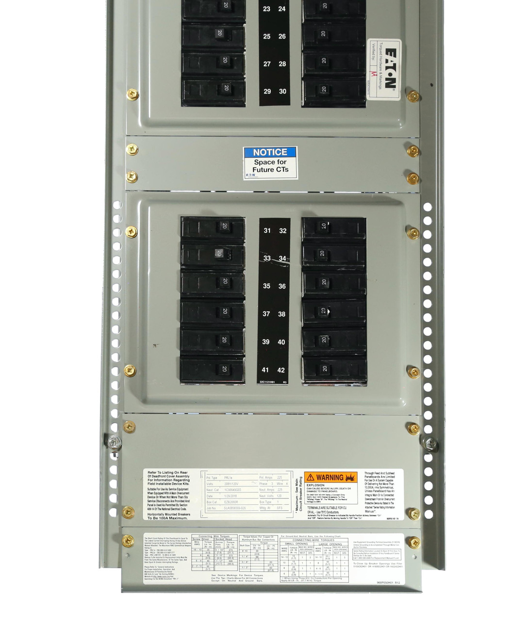 PRL1a Panel Interior
w/HFD3225 Main Breaker & 42-1 Pole 20A Branch Breakers & Door w/Key & Docs