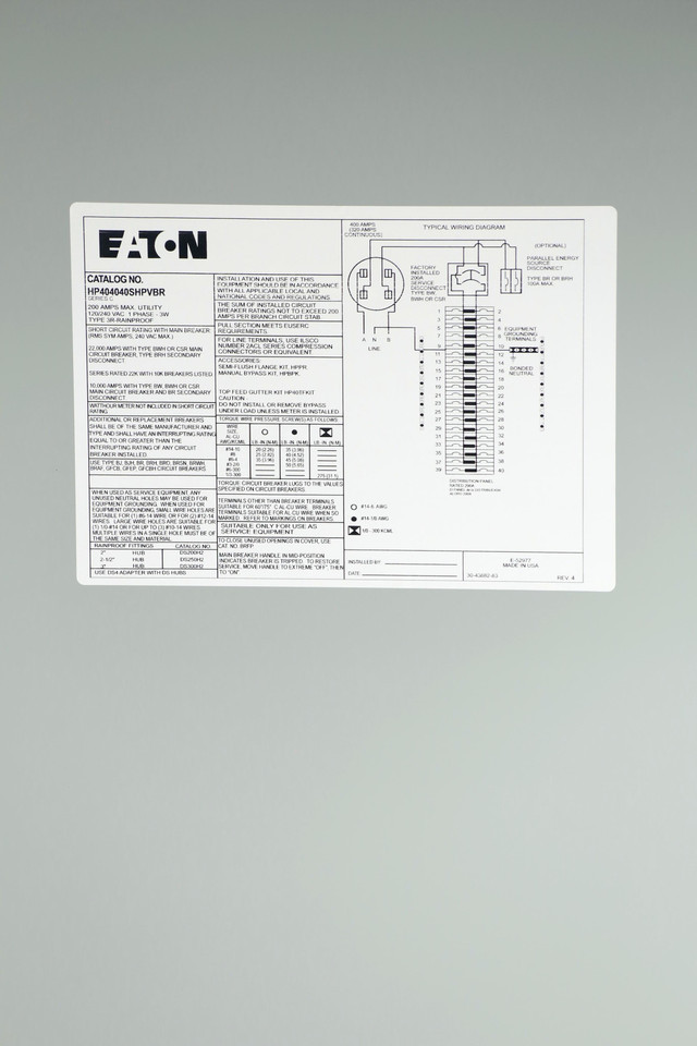 Solar Ready HP404040SHPVBR 400 Amp Meter Breaker House Panel with
