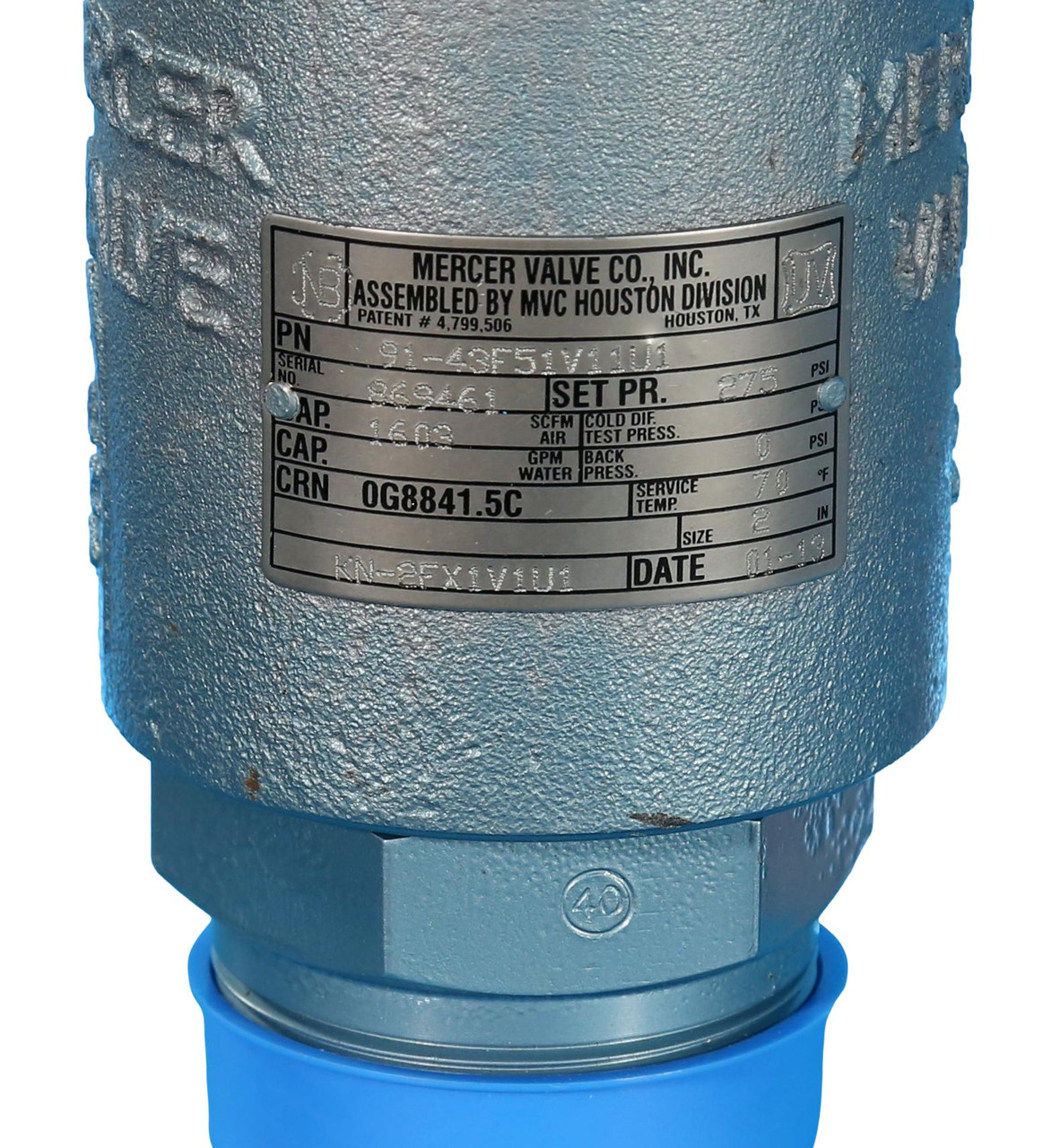 91-43F51V11U1
Mercer 275 PSI Pressure Valve