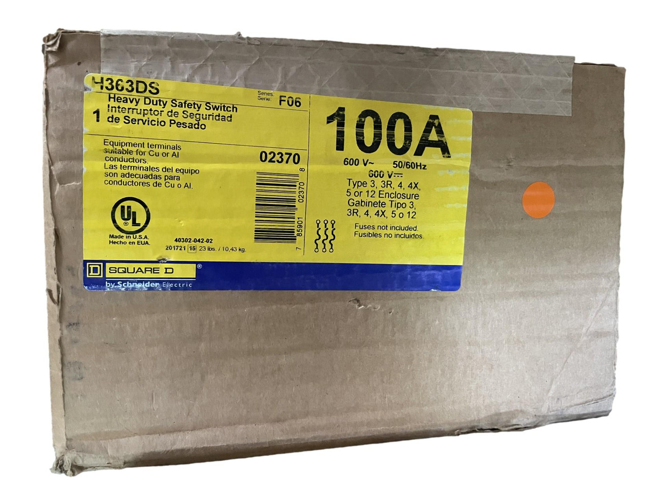 NEMA 3R, 4X, H363DS Square D 100A Fusible Safety Switch