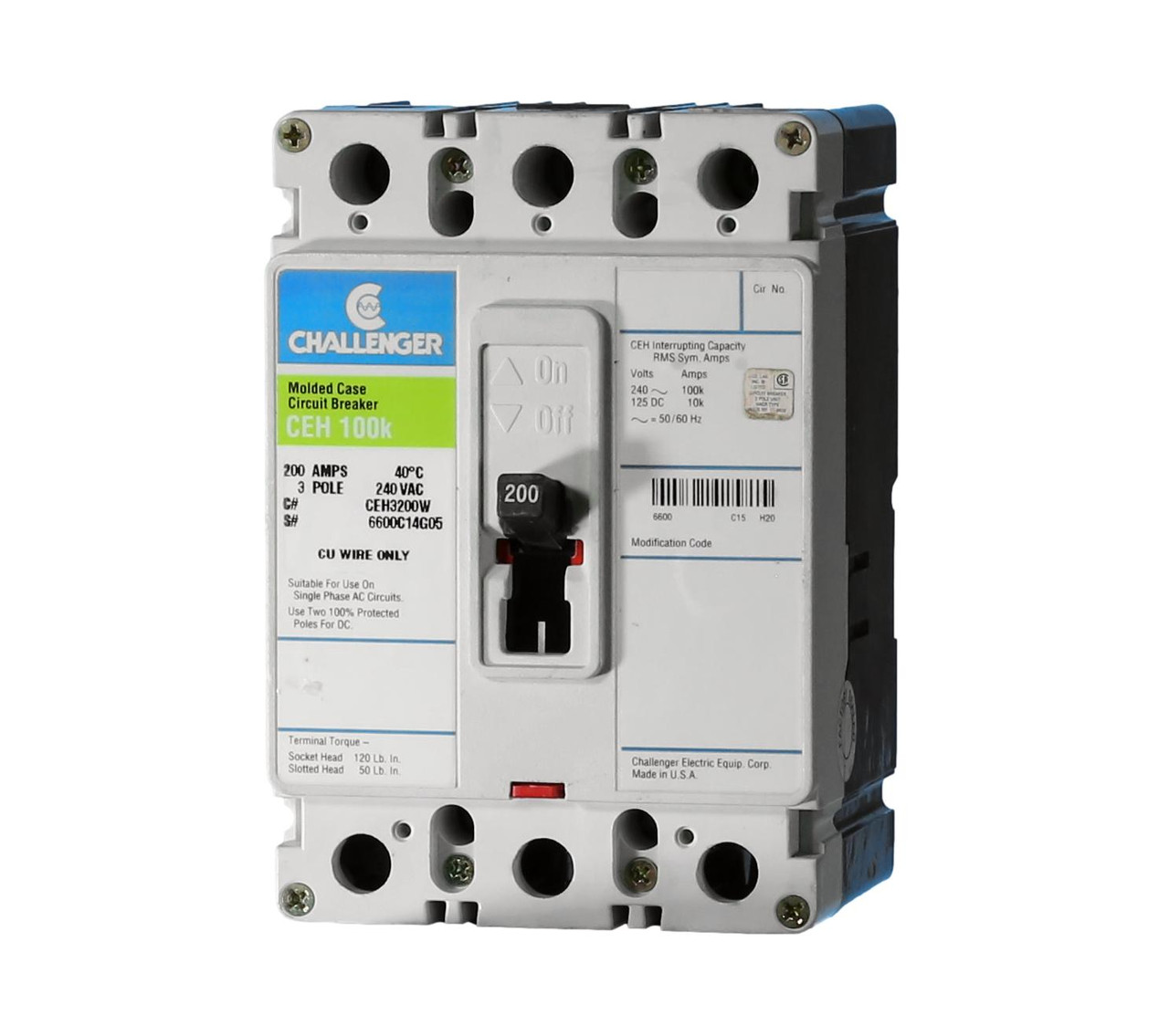 240 Volt Challenger Brand Circuit Breakers, CEH3200 Molded Case