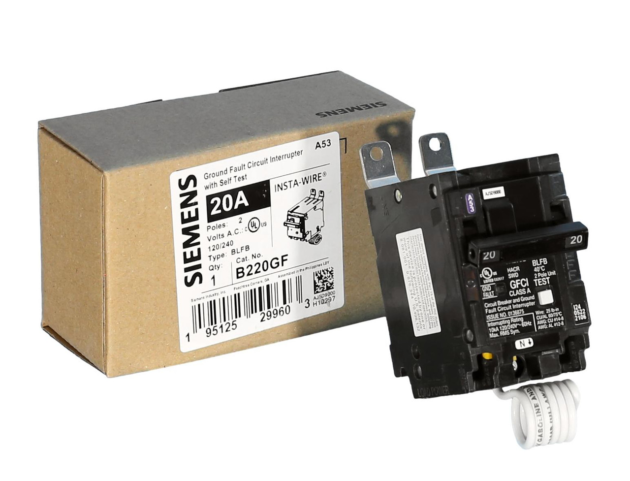 Siemens B220GF BL 20 Amp 2 Pole Ground Fault Circuit Breaker