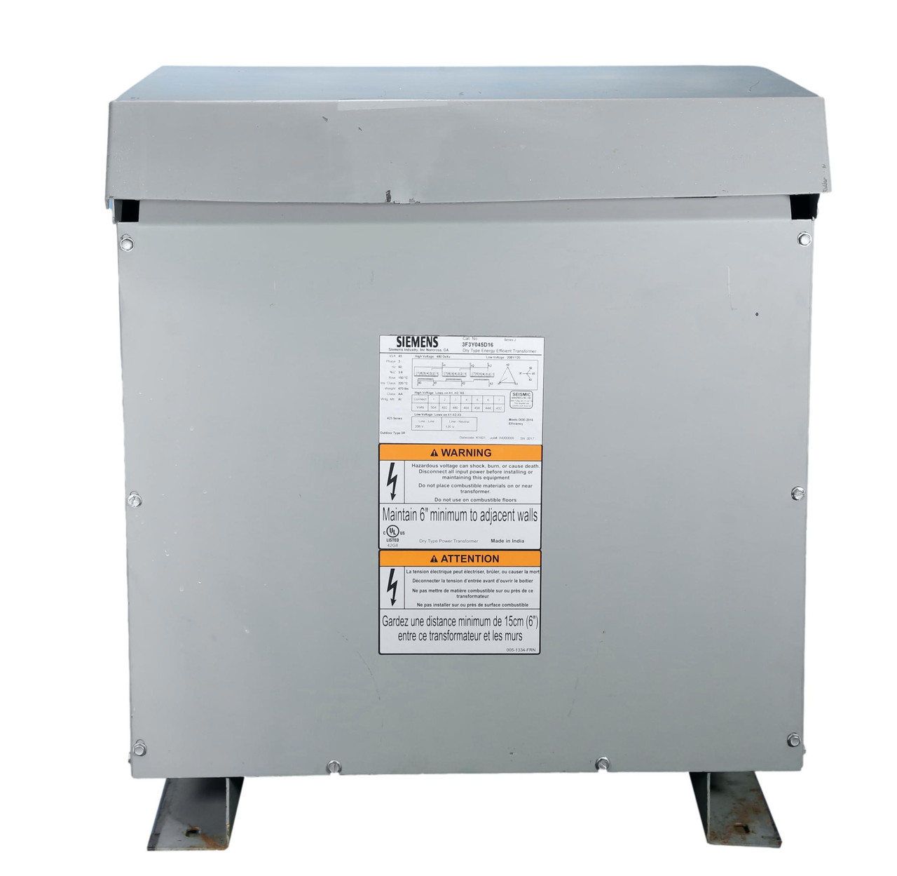 45 kVA Power Transformer 3F3Y045D16 Floor Mount, 480V --208Y/120
