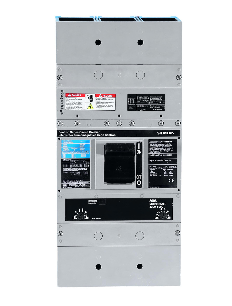 Single Phase LMXD62B800 Circuit Breaker w/800 Amp Thermal Magnetic
