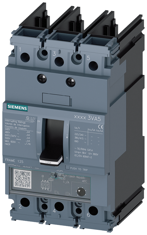 3VA5160-5EC31-0AA0 Siemens Molded Case Circuit Breaker With Thermal - Magnetic Trip Unit, 60A 3-Pole