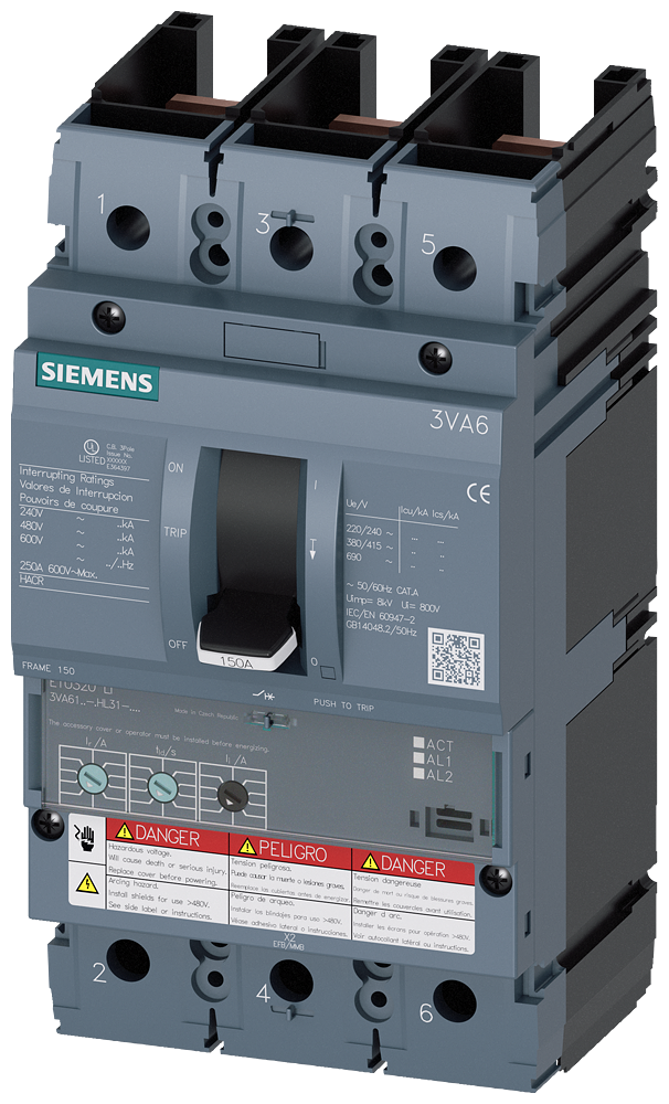 3VA6110-6HL31-0AA0 Siemens Molded Case Circuit Breaker With Electronic Trip Unit, 100A 3-Pole