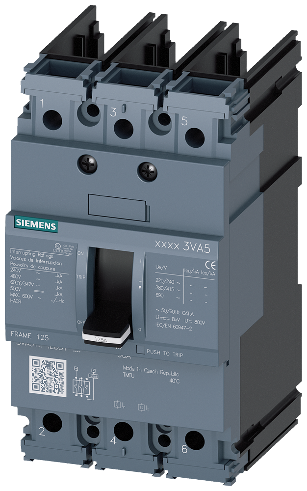 3VA5130-5ED31-0AA0 Siemens Molded Case Circuit Breaker With Thermal - Magnetic Trip Unit, 30A 3-Pole