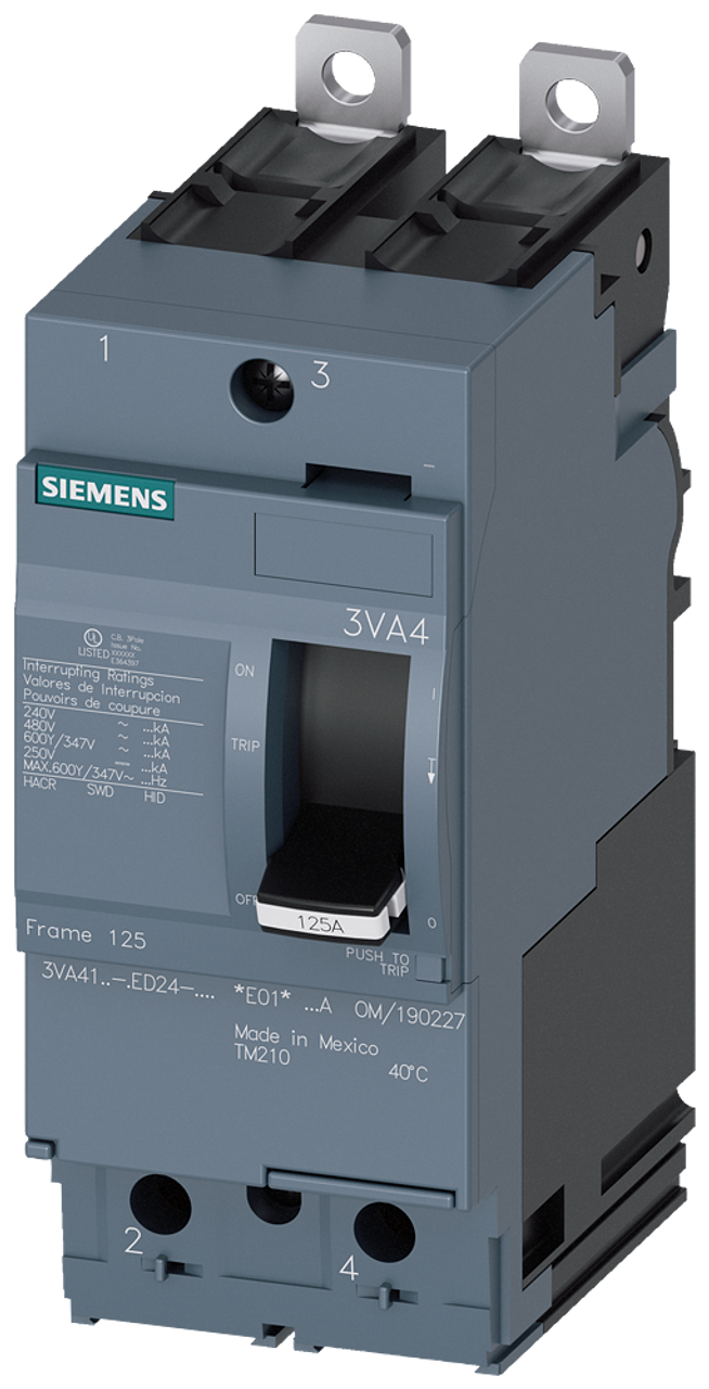 3VA4112-5ED24-0AA0 Siemens Molded Case Circuit Breaker With Thermal - Magnetic Trip Unit, 125A 2-Pole