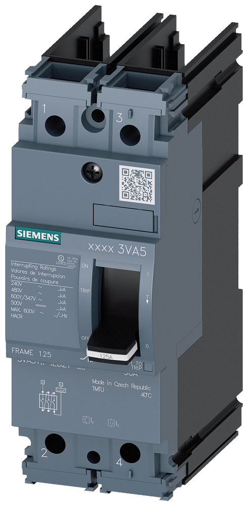3VA5140-6ED21-0AA0 Siemens Molded Case Circuit Breaker With Thermal - Magnetic Trip Unit, 40A 2-Pole