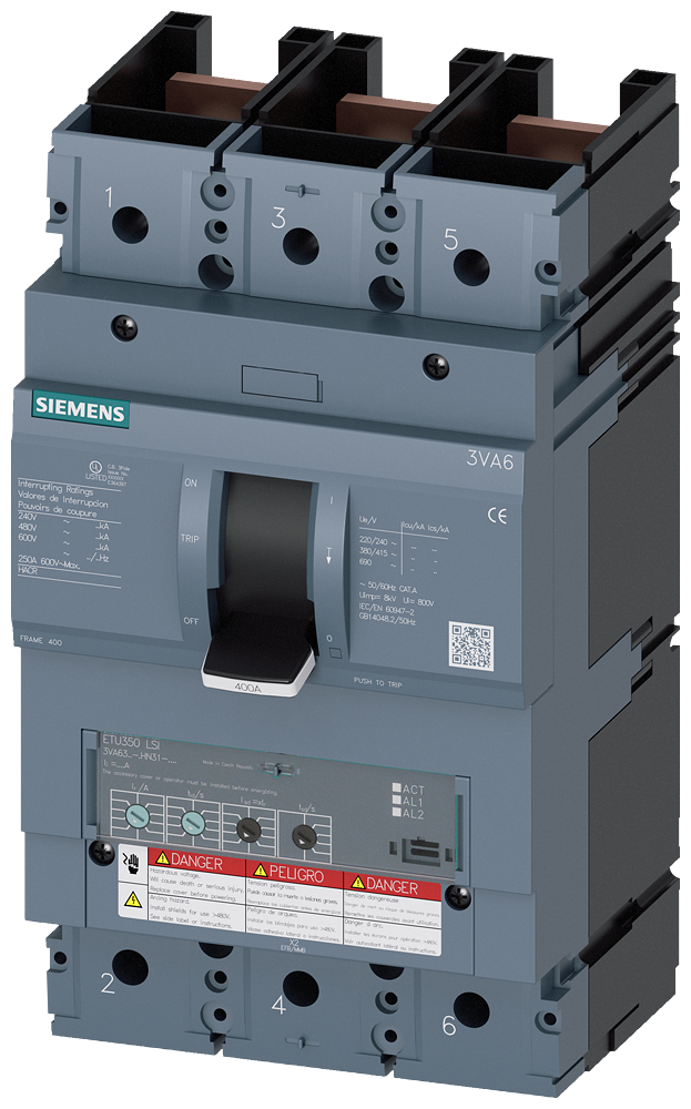 3VA6325-6HN31-0AA0 Siemens Molded Case Circuit Breaker With Electronic Trip Unit, 250A 3-Pole