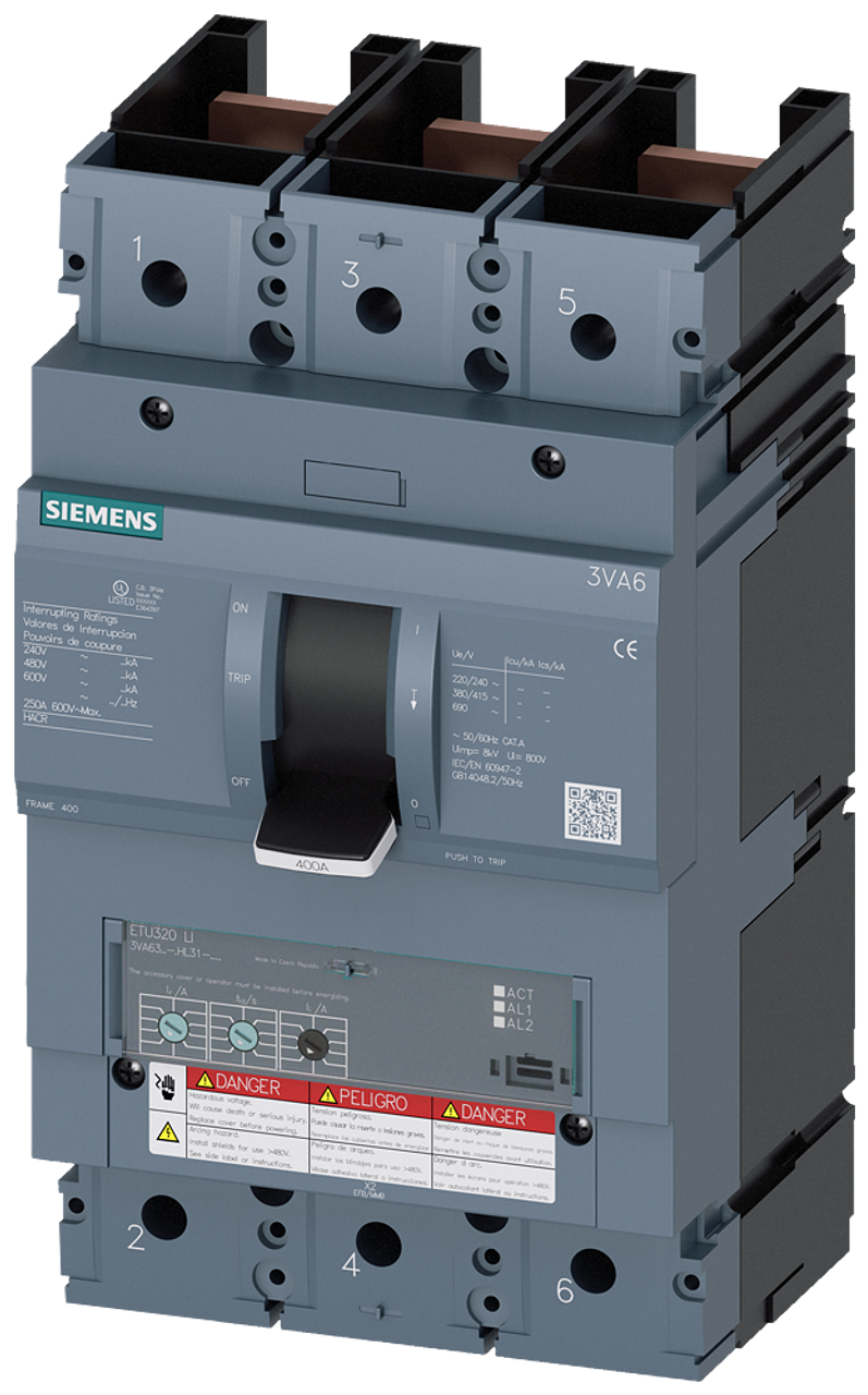 3VA6340-7HL31-0AA0 Siemens Molded Case Circuit Breaker With Electronic Trip Unit, 400A 3-Pole
