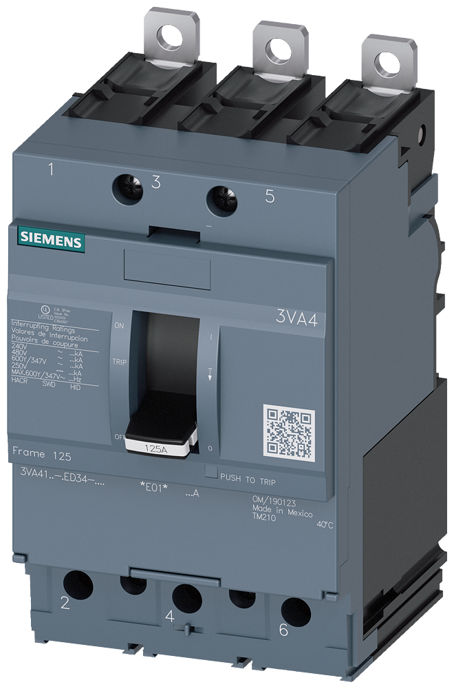 3VA4190-5ED34-0AA0 Siemens Molded Case Circuit Breaker With Thermal - Magnetic Trip Unit, 90A 3-Pole