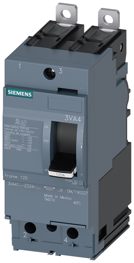 3VA4120-5ED24-0AA0 Siemens Molded Case Circuit Breaker With Thermal - Magnetic Trip Unit, 20A 2-Pole