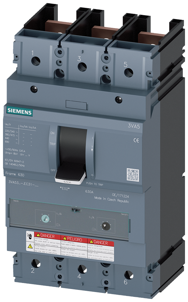 3VA5335-6EC31-0AA0 Siemens Molded Case Circuit Breaker with Thermal - Magnetic Trip Unit, 3 Pole 350A 