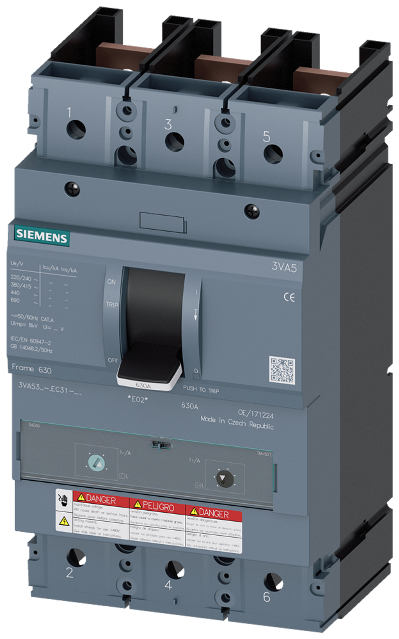 3VA5340-5EF31-0AA0 Siemens Molded Case Circuit Breaker with Thermal - Magnetic Trip Unit, 3 Pole 400A 