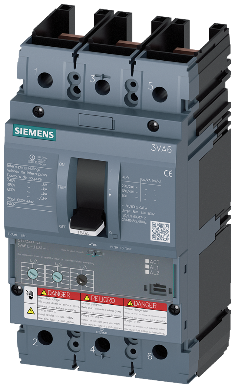 3VA6115-6HL31-0AA0 Siemens Molded Case Circuit Breaker, 3 Pole 150A 