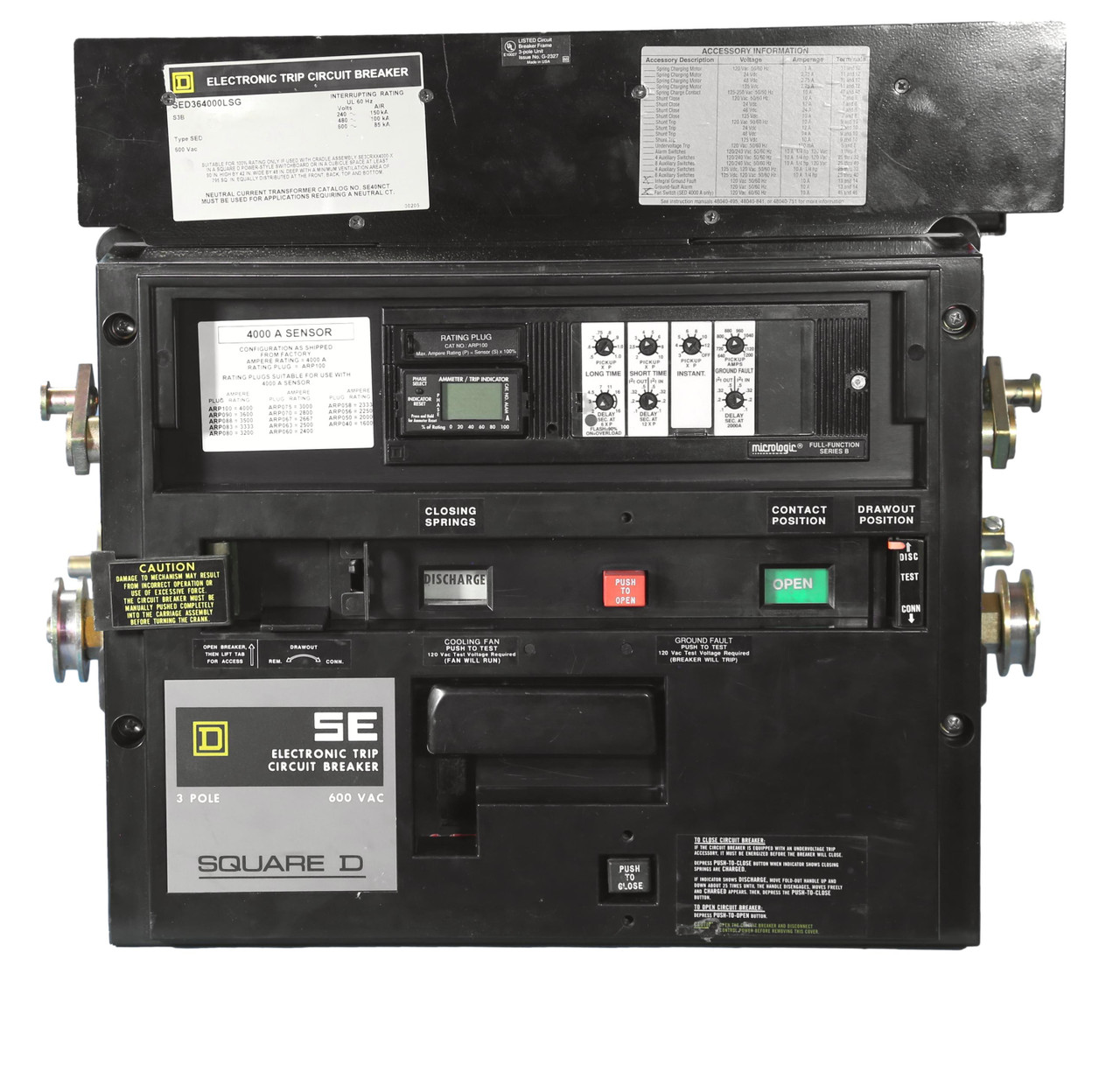 SED364000LSG
Draw-Out Racking
Adjustable Long-Time, Short Time & Ground
4000A Capacity, 4000A Tripping ARP100