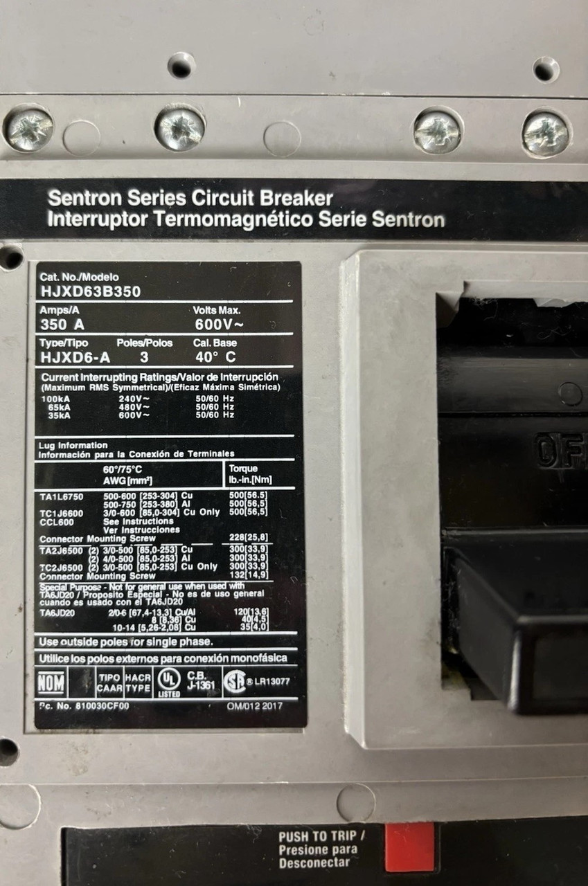 HJXD63B350L
Load Terminals