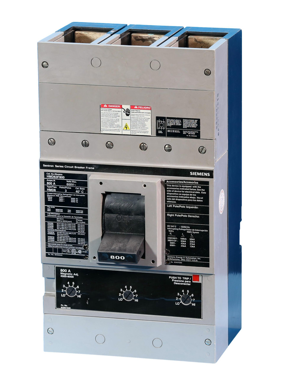 HMXD63B800 Siemens Sentron MD6, MXD6 Circuit Breaker 800A Frame