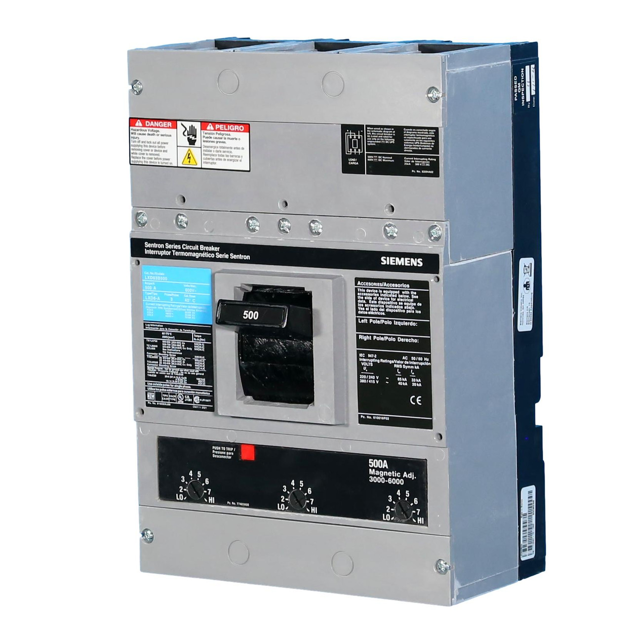 XD63B600
Sentron 600A Circuit Breaker
