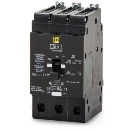 EGB34020
20A, 3 Phase Breakr