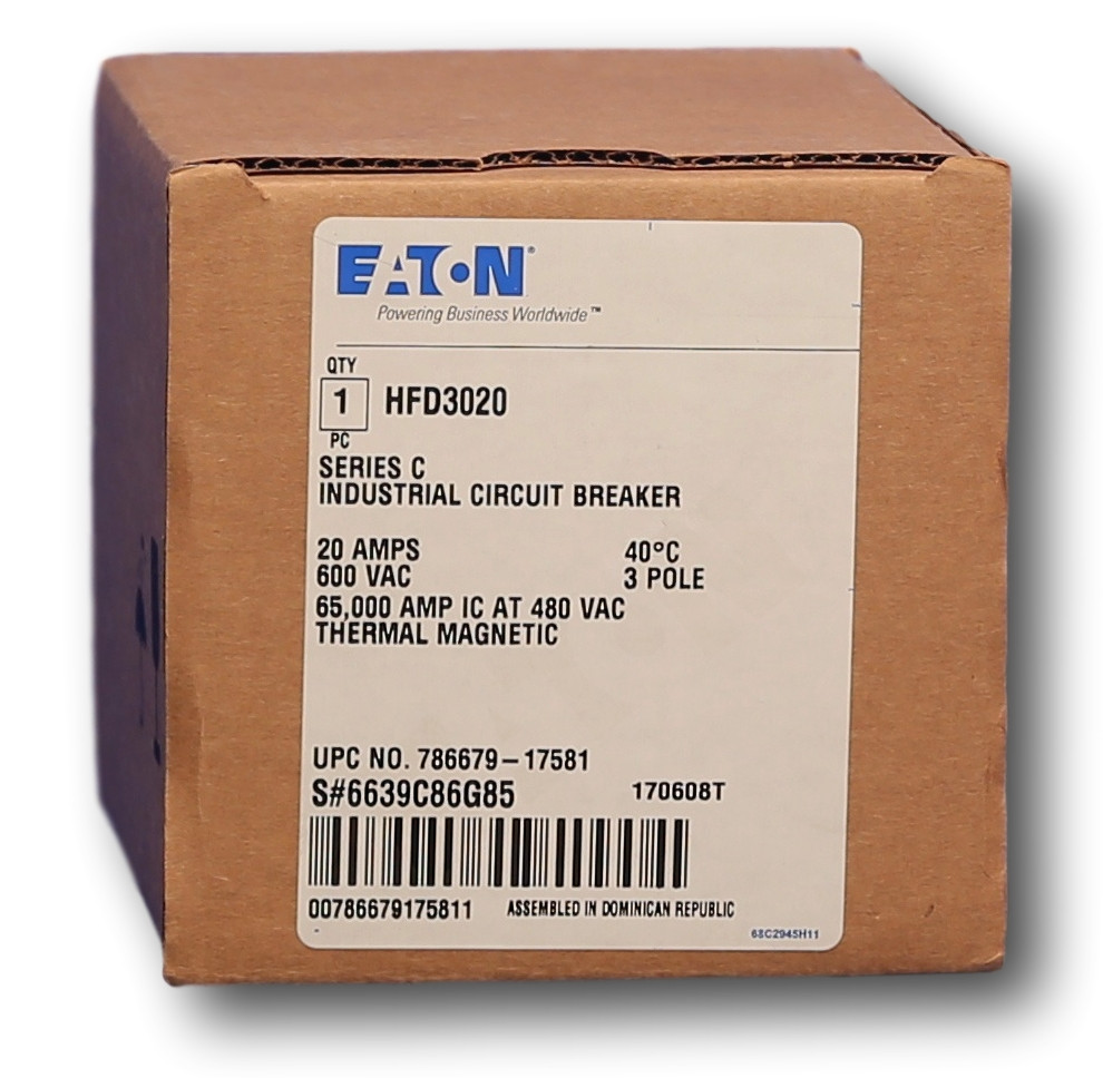 Eaton HFD3020 65k Molded Case Circuit Breaker 20A 3 Pole