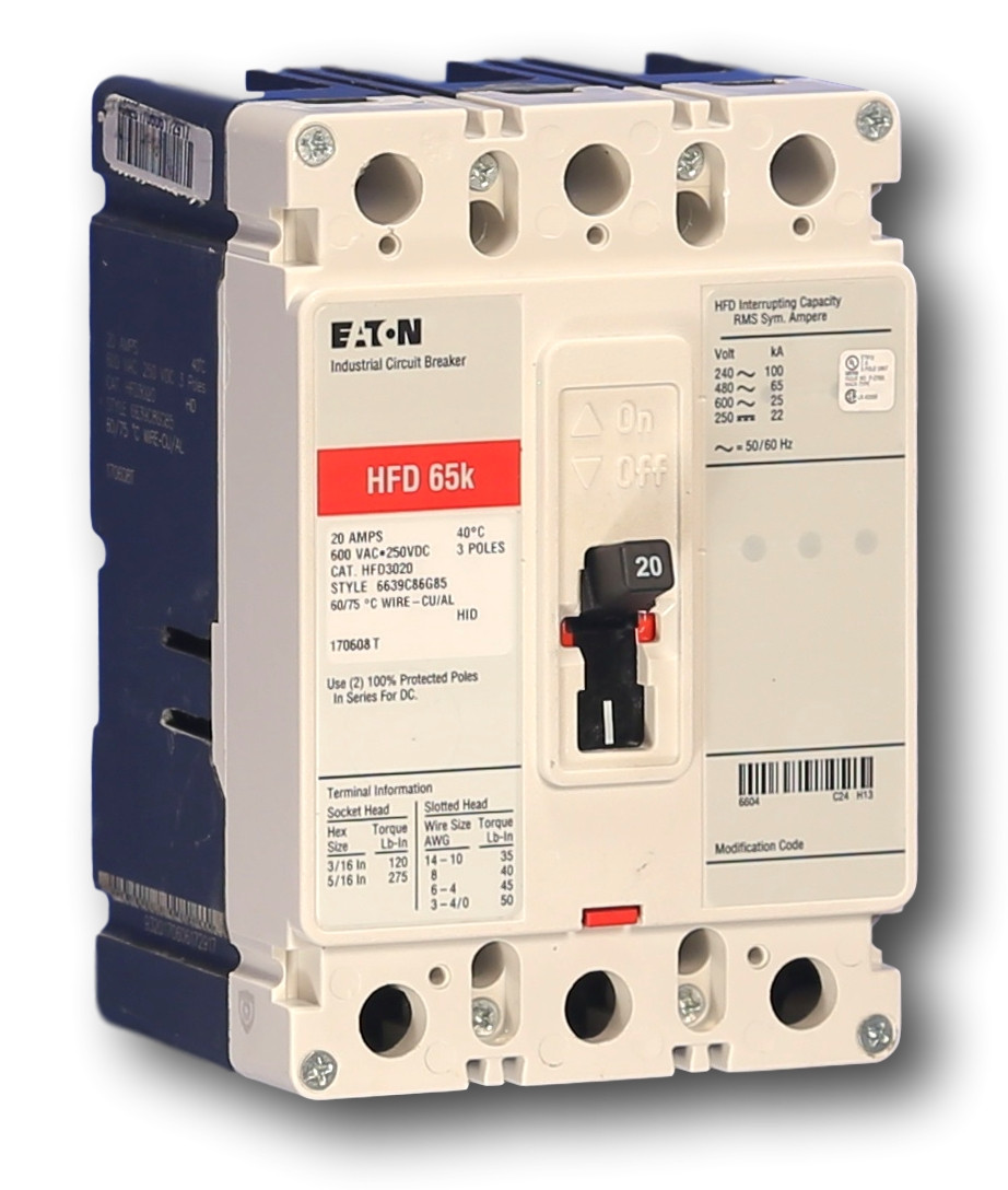 Eaton HFD3020 65k Molded Case Circuit Breaker 20A 3 Pole