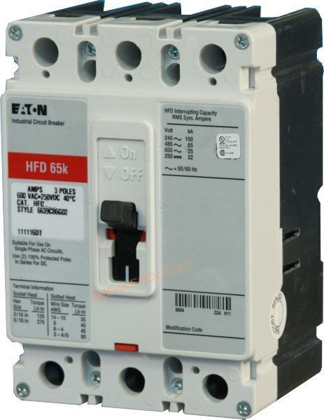 Most poplur use circuit breaker HFD3110 65k from Cutler-Hammer Breaker