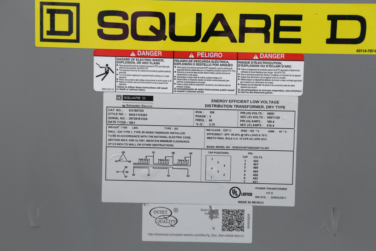 EX150T3H 150 kVA Transformer 480V to 208Y-120V