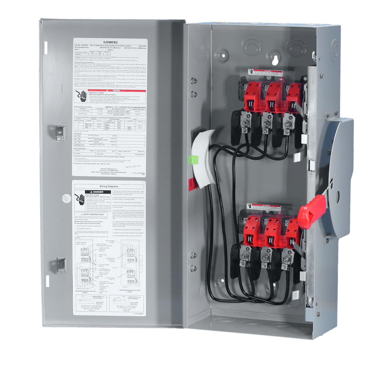 Siemens New DTNF322 Double Throw Non-Fusible Safety Switch 60A 240V