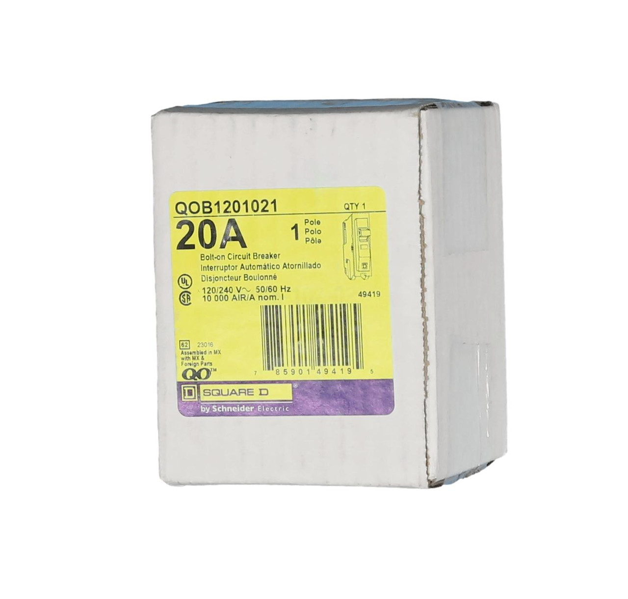 QOB1201021 Square D Single Pole 20 Amp Circuit Breaker