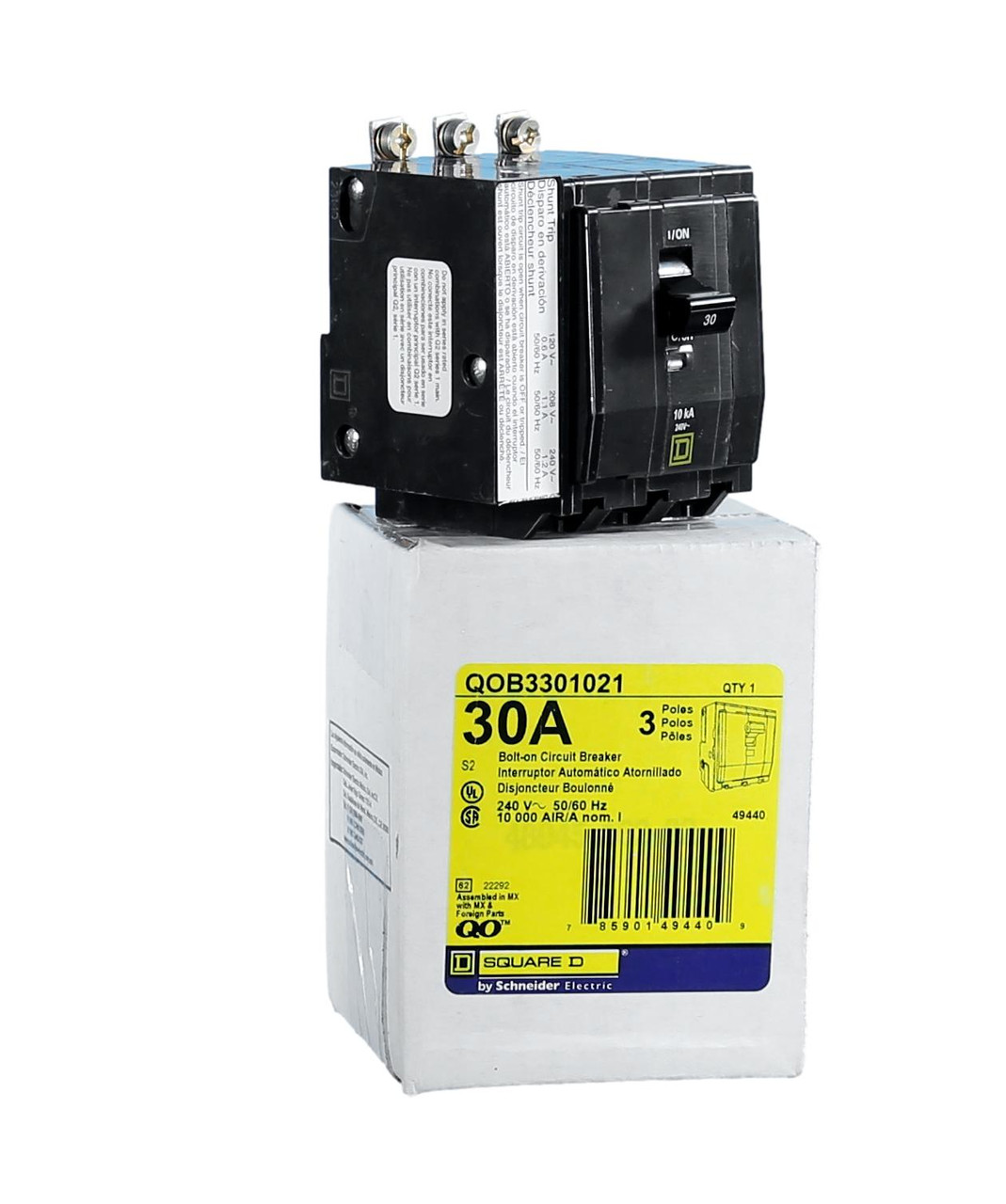 QOB3301021 Square D 3 Pole 30 Amp Circuit Breaker with Shunt