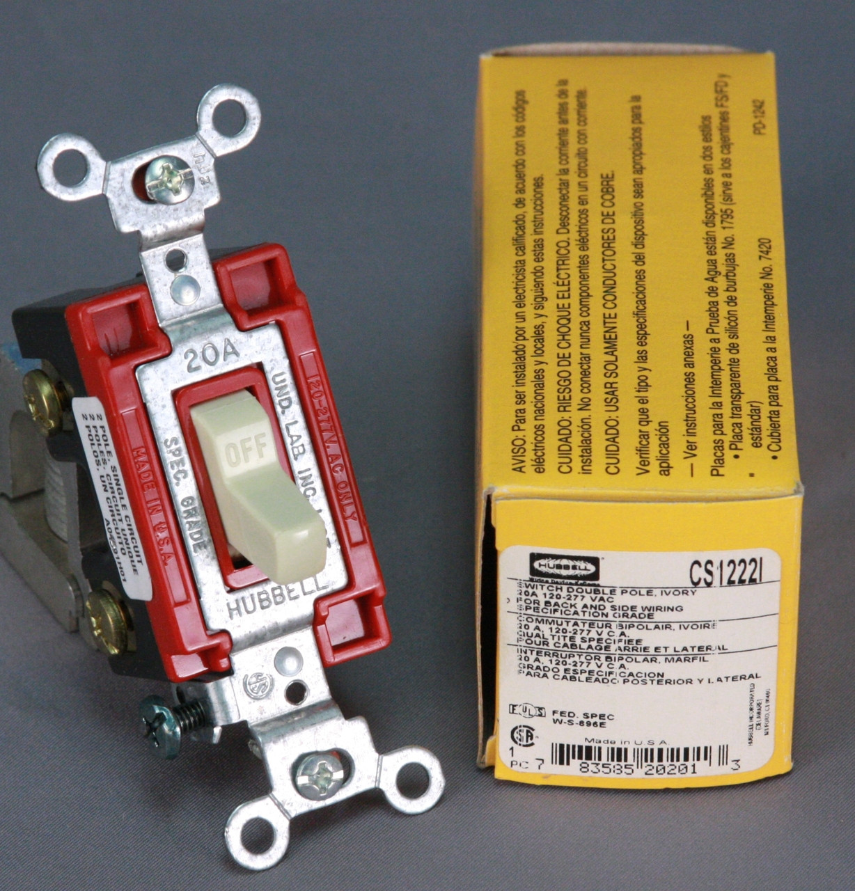Hubbell Specification grade hospital grade switch in ivory.