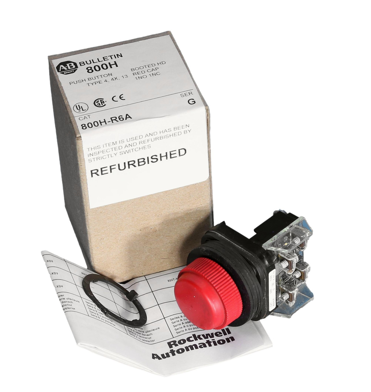Original Allen Bradley momentary push button 800H-R6A with red