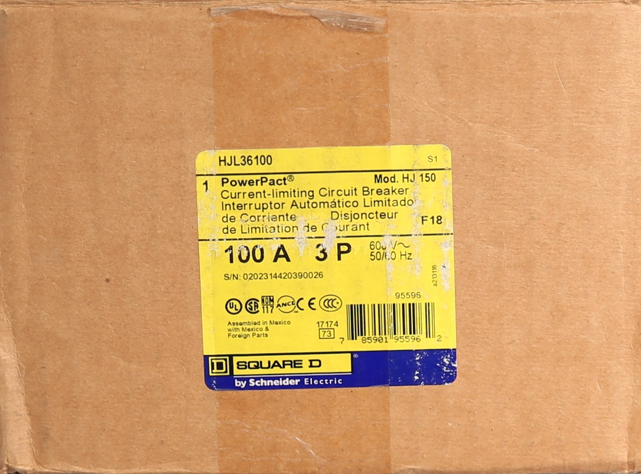 その他 56:hhjl HJL36100 Power Pact Square D Circuit Breaker, 65K, Feed-Thru Lugs