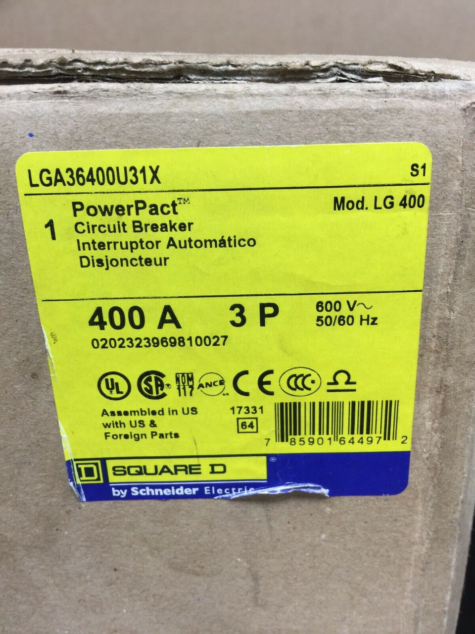 LGA36400U31X Power Pact Micrologic Square D Circuit Breaker