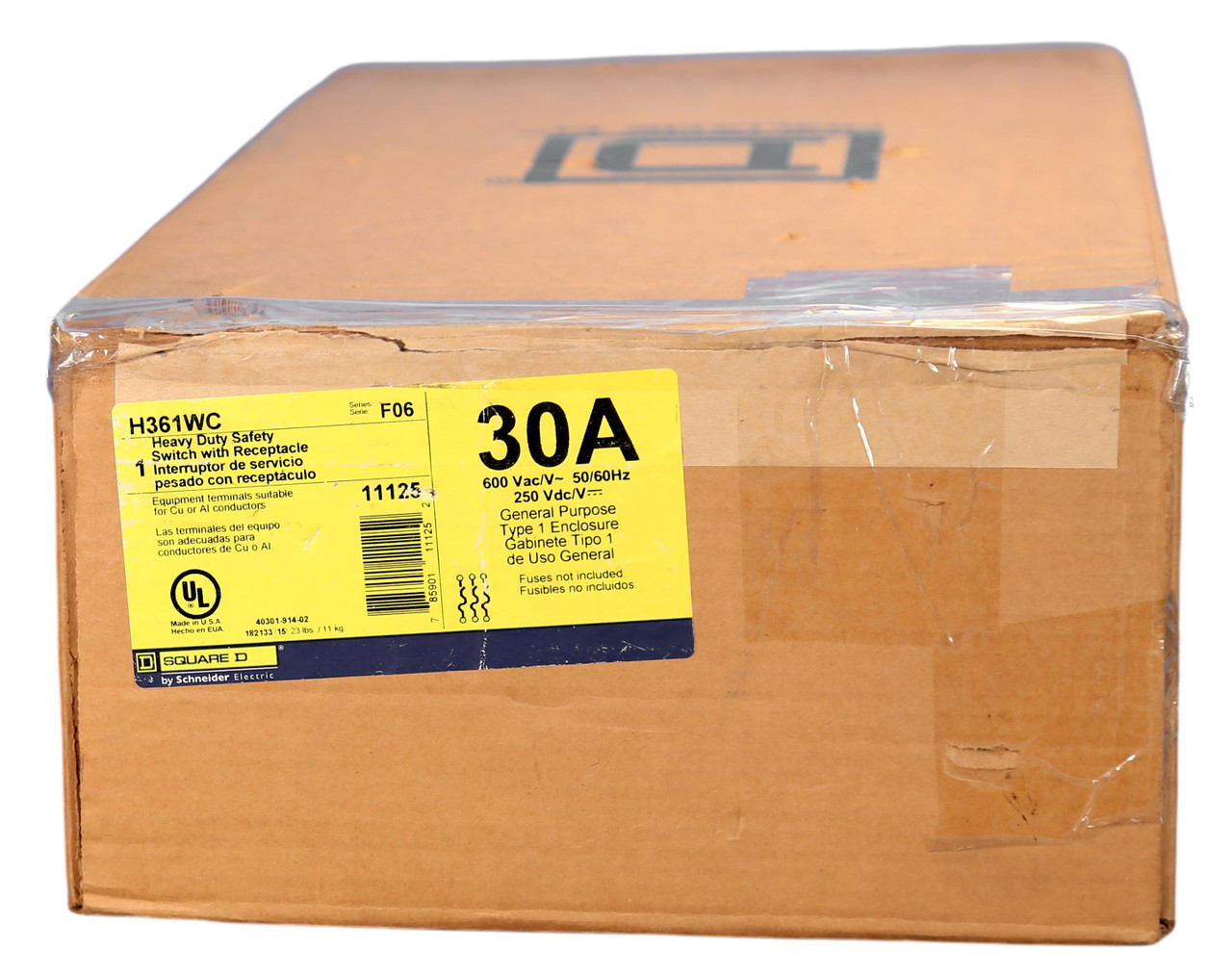 H361WC Square D Fusible Heavy Duty 30A Safety Switch w/Receptacle