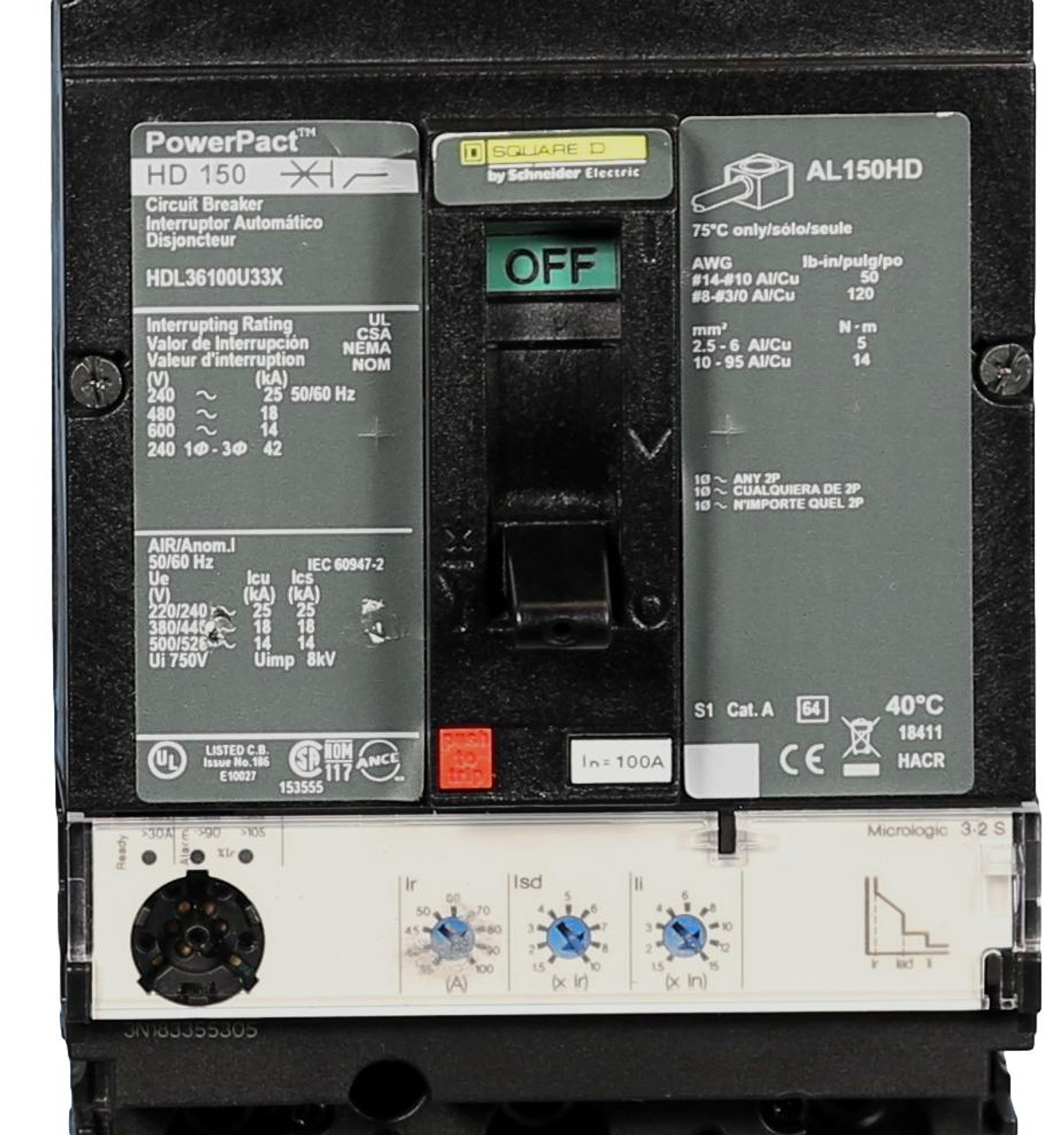 デリデリ HDL36100U33X Square D Power Pact Circuit Breaker - Breaker
