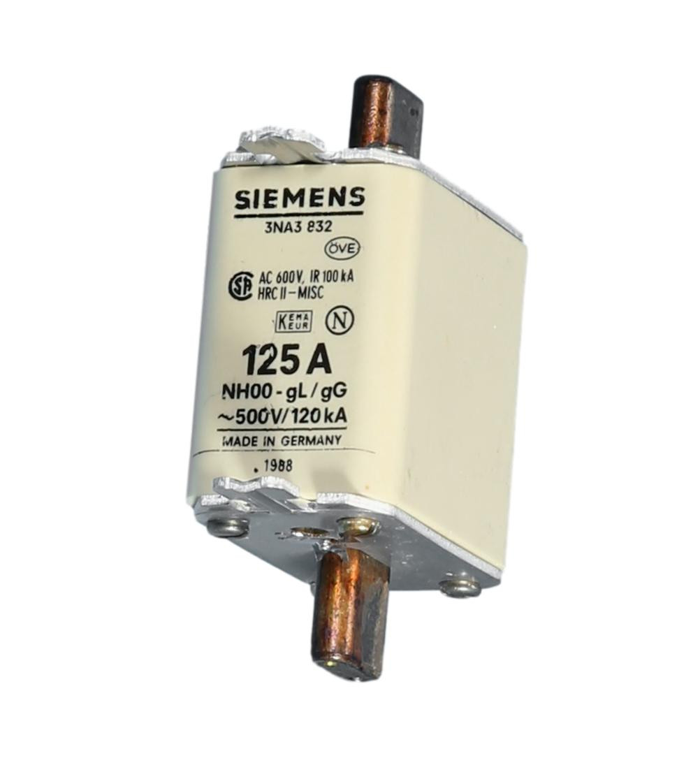 New Siemens 125A NH00, Centered Tag Fuse, 3NA3-832