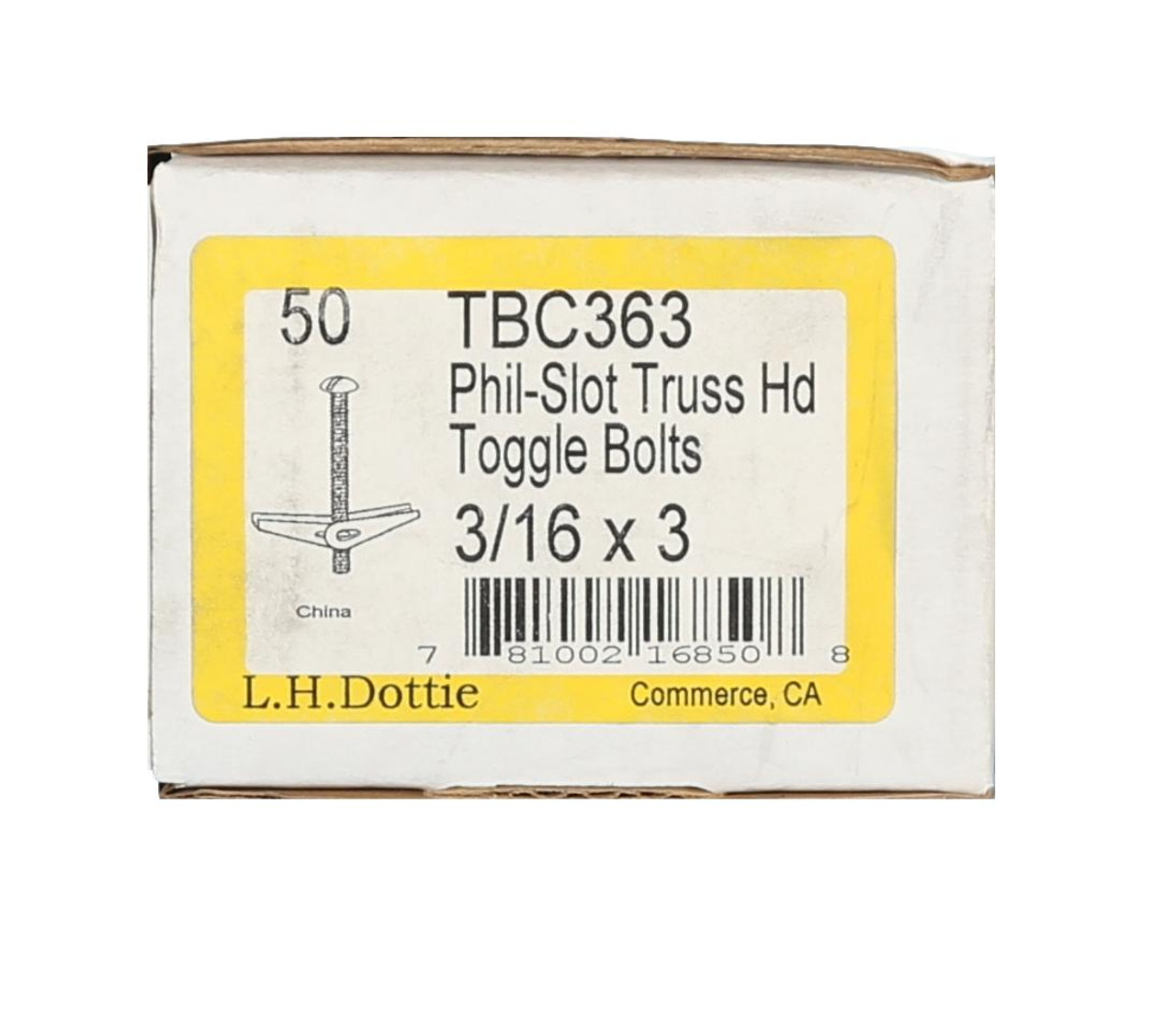 TBC363
Toggle Bolt 3/16 x 3