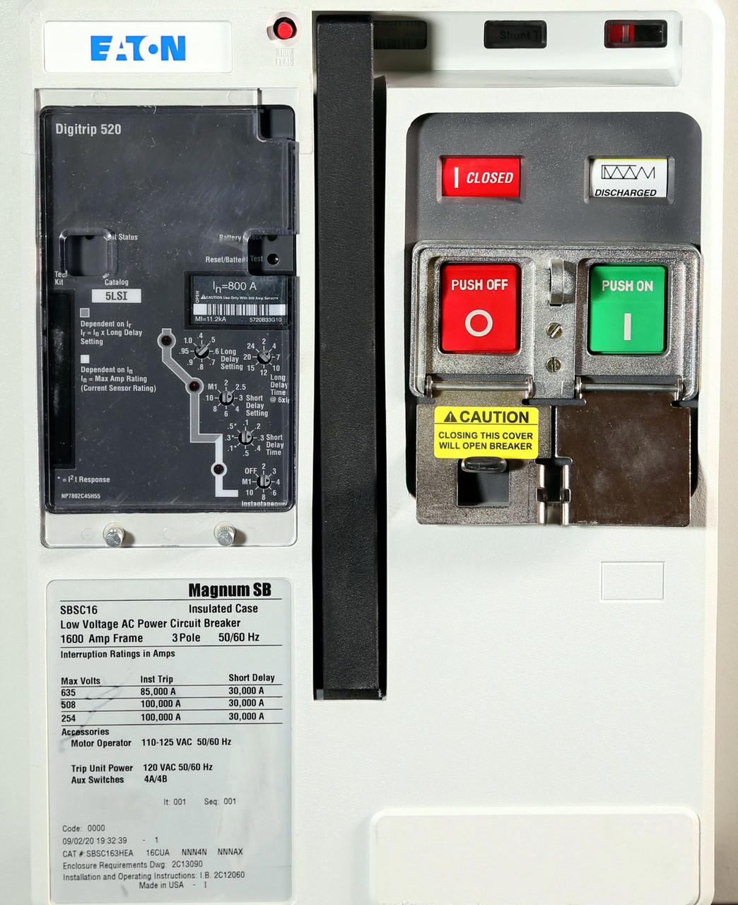 SBSC163HEA Magnum 1600A SBSC16 Circuit Breaker with Digitrip 520