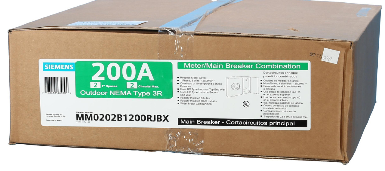 Ringless MM0202B1200RJBX Horn Bypass 5 Jaw Meter Main Breaker