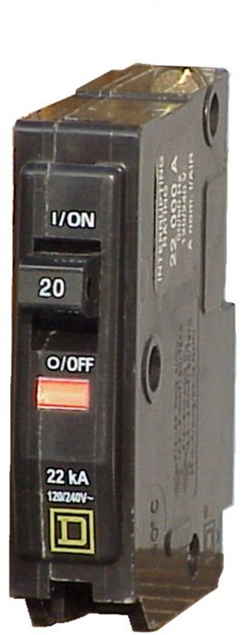 Square D circuit breaker, QO120 1 pole, 20 amp, 120 volt - Breaker Outlet