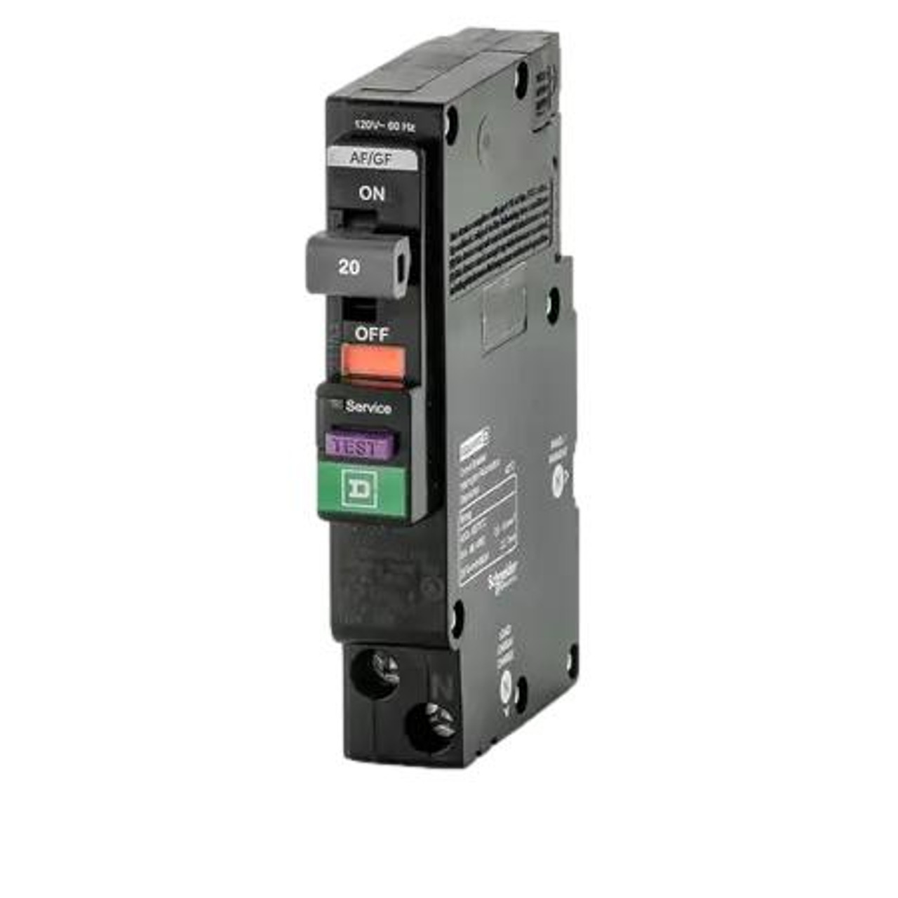 GFIB QO120PAFGF Neutral Plug-in combo Arc/Ground Fault 20 Amp Breaker