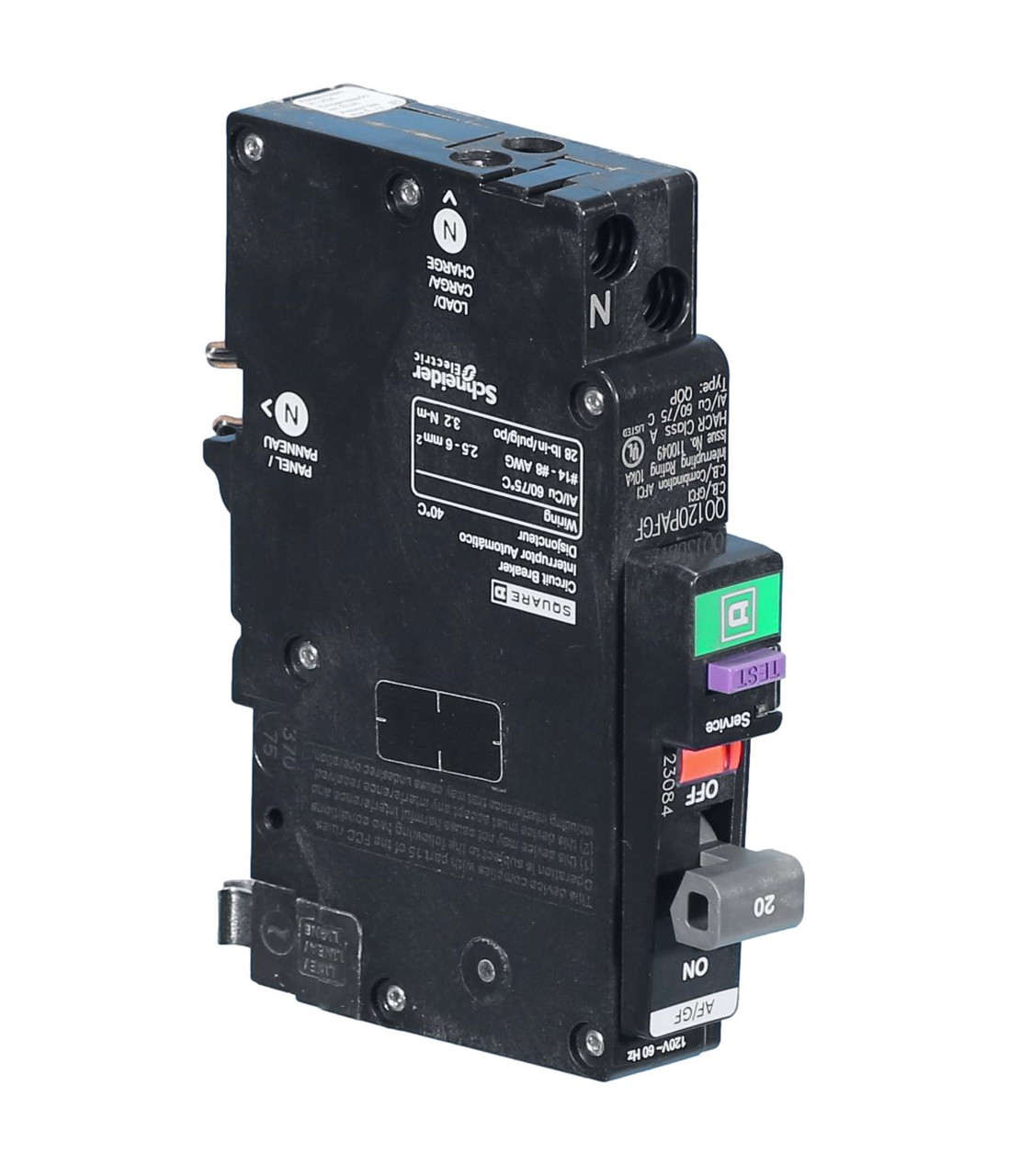 GFIB QO120PAFGF Neutral Plug-in combo Arc/Ground Fault 20 Amp Breaker