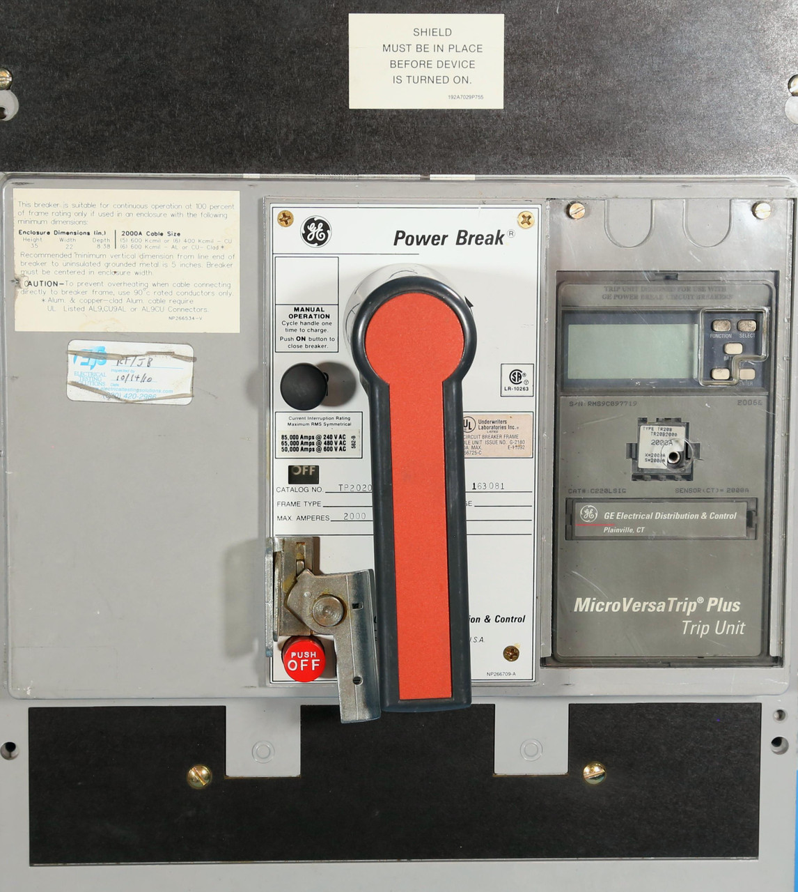 TP2020TTR General Electric 2000A Power Break with LSIG Micro Versa
