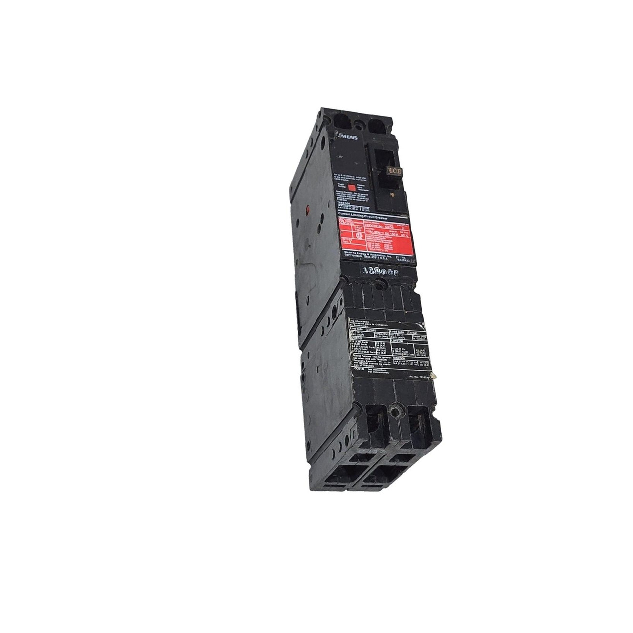 CED62B100
 Fuseless 100 Amp Current Limiting Circuit Breaker 
2 Pole/Single Phase Use