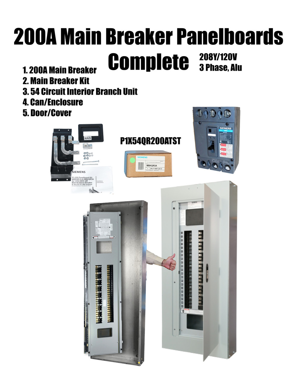 Siemens P1X54QR200ATST 200 Amp, 54 Circuits Panel Board 208Y/120V