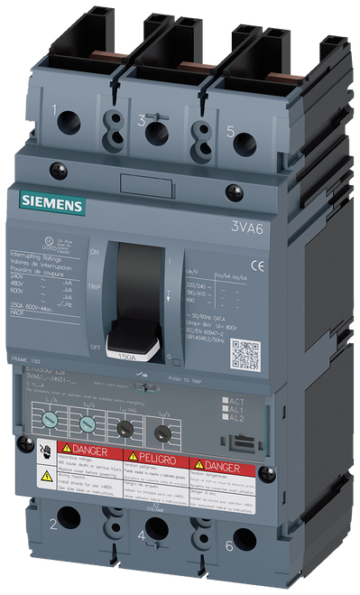 3VA6115-8HN31-0AA0 Siemens Molded Case Circuit Breaker With Electronic Trip Unit, 150A 3-Pole